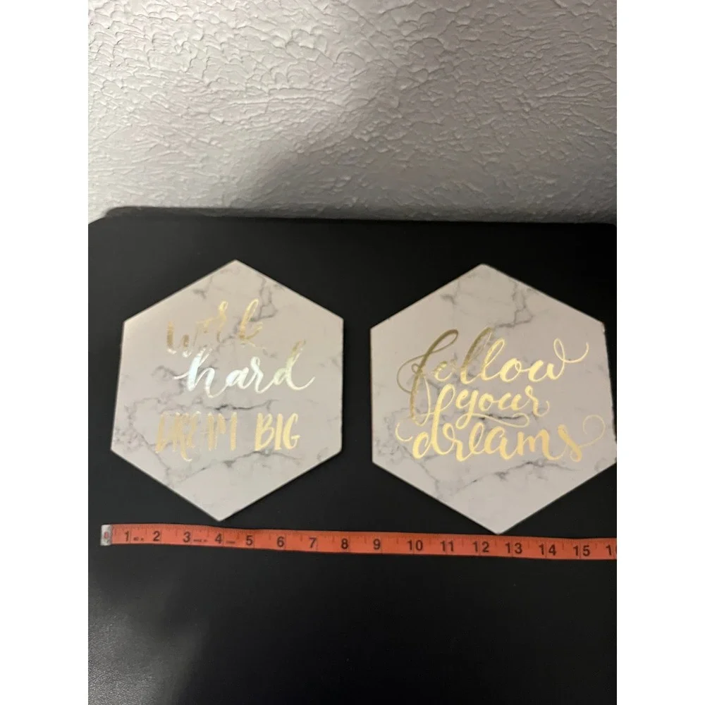 Greenbrier International Marble Gold Hexagon Wall Decor Set Work Hard Dream Big